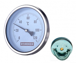 ROMMER Термометр биметаллический DN63мм с накладной с пружиной, 0...120С, 1 -2
