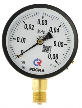 РОСМА ТМ-510Р.00 (0-0,06МРа)М20х1,5.1,5 Манометр с поверкой радиальный 0-0,6 бар, корпус 100мм, М20х1,5 (метрическая), кл.1,5