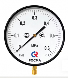 РОСМА ТМ-810Р.00(0-0,6MPa)M20x1,5.1,5 Манометр с поверкой радиальный 0-0,6MPa, корпус 250мм, М20х1,5 (метрическая) снизу, кл.1,5, 00000006754