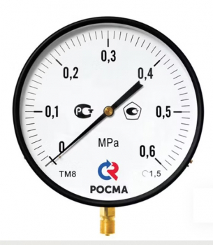 РОСМА ТМ-810Р.00(0-0,6MPa)M20x1,5.1,5 Манометр с поверкой радиальный 0-0,6MPa, корпус 250мм, М20х1,5 (метрическая) снизу, кл.1,5, 00000006754