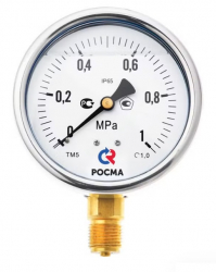 РОСМА ТМ-520Р.00(0-2,5MPa)M20x1,5.1,0 Манометр с поверкой радиальный 0-2,5 МПа, корпус 100мм, М20х1,5(снизу), кл.1,0, нерж.сталь, виброустойчивый, 00000001003