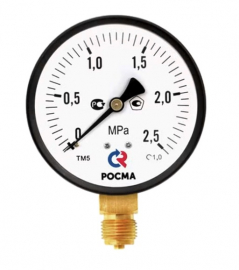РОСМА ТМ-510Р.00(0-25MPa)M20x1,5.1,0 Манометр с поверкой радиальный 0-25MPa, корпус 100мм, М20х1,5 (метрическая) снизу, кл.1,0