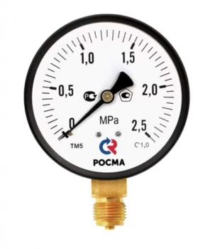РОСМА ТМ-510Р.00(0-25MPa)M20x1,5.1,0 Манометр с поверкой радиальный 0-25MPa, корпус 100мм, М20х1,5 (метрическая) снизу, кл.1,0