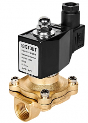 STOUT SSV-0010-220015 Клапан двухпозиционный электромагнитный (соленоидный) прямого действия нормально закрытый НЗ, 220В, G1/2, EPDM