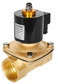 STOUT SSV-0010-024040 Клапан двухпозиционный электромагнитный (соленоидный) прямого действия нормально закрытый НЗ, 24В, G1 1/2, EPDM