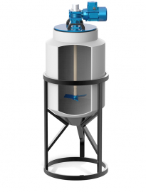 Полимер Групп Емкость К 100 с конусным дном (полный слив, белая) с лопастной мешалкой, в обрешетке