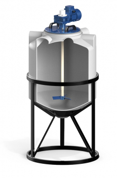 Полимер Групп Емкость К 200 с конусным дном (полный слив, белая) с лопастной мешалкой, в обрешетке