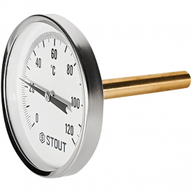 STOUT Термометр биметаллический осевой с погружной гильзой корпус DN80, гильза 75мм , 0-120 град., 1/2