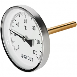 STOUT Термометр биметаллический осевой с погружной гильзой корпус DN100, гильза 100мм , 0-120 град., 1/2