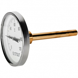 STOUT Термометр биметаллический осевой с погружной гильзой корпус DN80, гильза 100мм , 0-120 град., 1/2