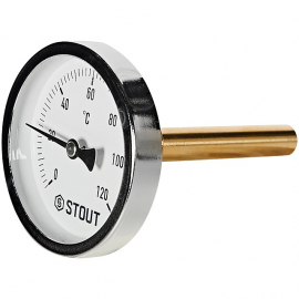 STOUT Термометр биметаллический осевой с погружной гильзой корпус DN63, гильза 75мм , 0-120 град., 1/2