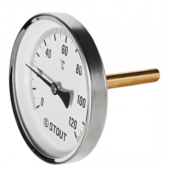 STOUT Термометр биметаллический осевой с погружной гильзой корпус DN100, гильза 75мм , 0-120 град., 1/2
