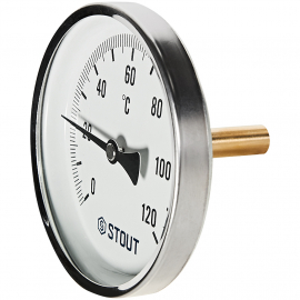 STOUT Термометр биметаллический осевой с погружной гильзой корпус DN100, гильза 50мм , 0-120 град., 1/2