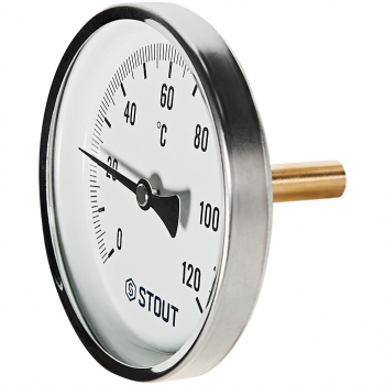 STOUT Термометр биметаллический осевой с погружной гильзой корпус DN100, гильза 50мм , 0-120 град., 1/2