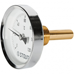 STOUT Термометр биметаллический осевой с погружной гильзой корпус DN63, гильза 50мм , 0-120 град., 1/2