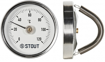 STOUT Термометр биметаллический накладной (с пружиной) DN63мм, 120 град.
