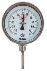 РОСМА БТ-52.220(-30-70С)G1/2.46.1,5 Термометр радиальный биметаллический коррозионностойкий -30-70С, корпус 100мм, шток 46мм, G1/2