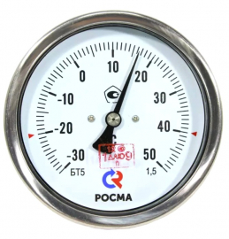 РОСМА БТ-51.220(-30-50С)G1/2.100.1,5 Термометр биметаллический коррозионностойкий 100мм, -30-50С, шток 100мм, G1/2