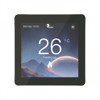 WESTER RT08PWF Термостат электронный программируемый с цветным ЖК-дисплеем (сенсор, черный, WiFi), функция удаленного управления, встраиваемый