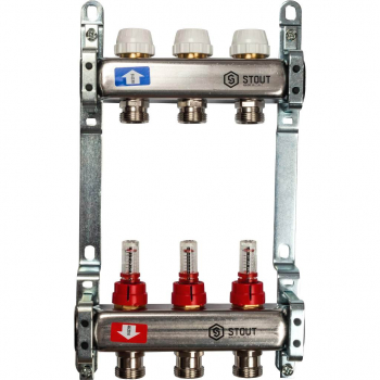 STOUT SMS 0917 000003 Коллектор из нержавеющей стали с расходомерами 3 выхода