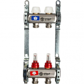 STOUT SMS 0917 000002 Коллектор из нержавеющей стали с расходомерами 2 выхода