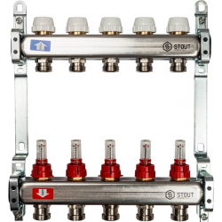 STOUT SMS 0917 000005 Коллектор из нержавеющей стали с расходомерами 5 выходов