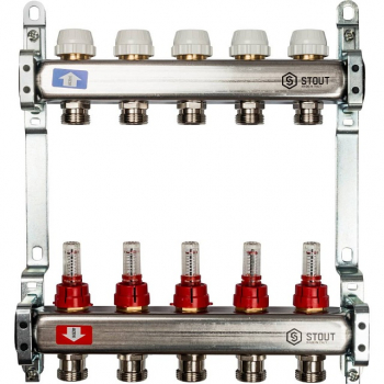 STOUT SMS 0917 000005 Коллектор из нержавеющей стали с расходомерами 5 выходов