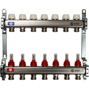 STOUT SMS 0917 000007 Коллектор из нержавеющей стали с расходомерами 7 выходов