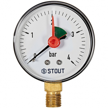 STOUT SIM-1008-630408 Манометр радиальный с указателем предела 0-4 бар, корпус 63мм, 1/4