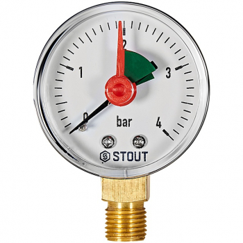 STOUT SIM-1008-500408 Манометр радиальный с указателем предела 0-4 бар, корпус 50мм, 1/4